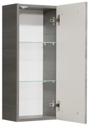 Geöffneter Wandschrank mit zwei Glasböden, seitliche Perspektive