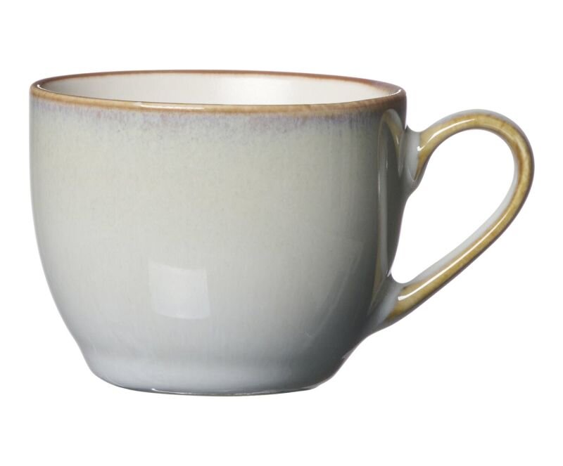 Espressokopje van 90 ml van keramiek, gezien vanaf de zijkant, met een elegant kleurverloop van beige naar bruin en een gebogen oor.