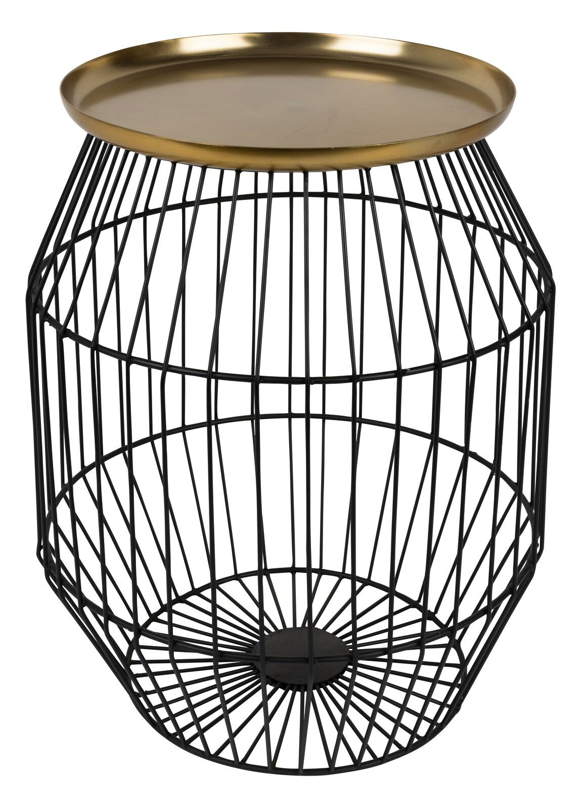 Z2 Beistelltisch NOUT Moderner Beistelltisch mit schwarzem Drahtgestell und goldener Tischplatte, seitliche Perspektive