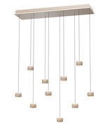 Moderne LED-Pendelleuchte mit neun hängenden Lichtelementen, seitliche Perspektive