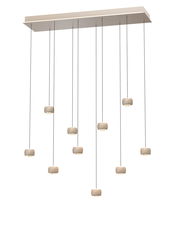 Moderne LED-Pendelleuchte mit neun hängenden Lichtelementen, seitliche Perspektive