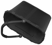 Schwarzer Einkaufskorb aus Netzmaterial mit stabilem Griff, von oben betrachtet.