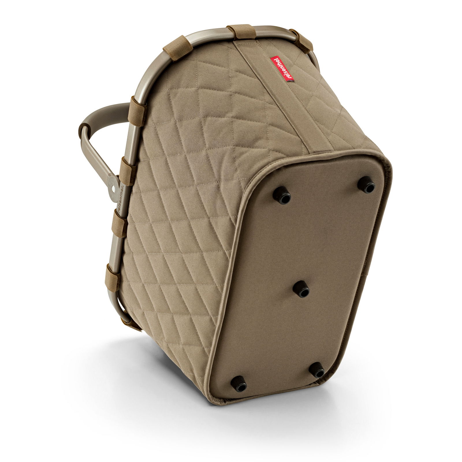 Carrybag Rhombus Olive von unten mit gestepptem Design und stabilen Standfüßen, seitliche Perspektive