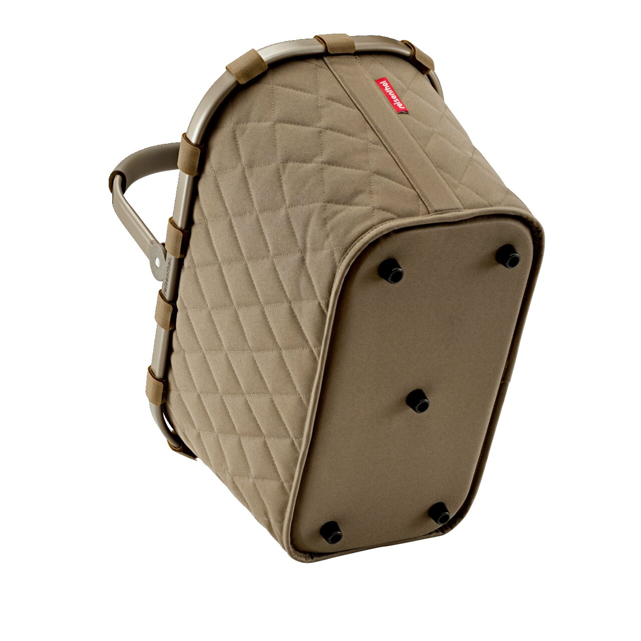 Carrybag Rhombus Olive van onderaf gezien, met doorgestikt patroon en stevige voetjes, zijaanzicht