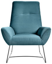 Moderner Sessel in Türkis mit geripptem Stoffbezug und schlanken Metallbeinen, Frontalansicht