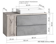 Waschtisch-Set 105 cm mit rechteckigem Waschbecken und zwei Schubladen, Frontansicht