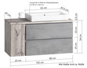 Waschtisch-Set 105 cm mit rechteckigem Waschbecken und zwei Schubladen, Frontansicht