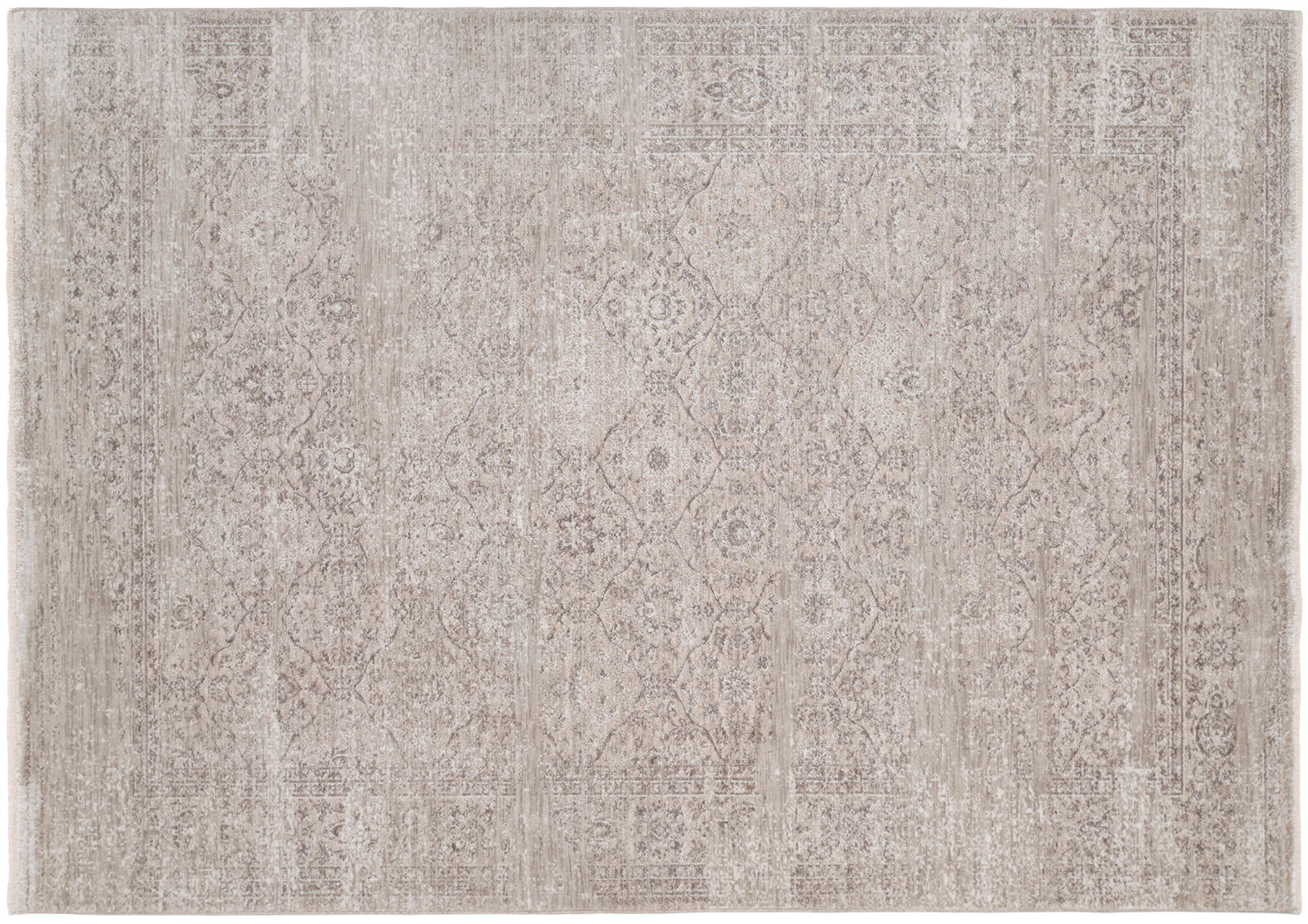 Designer Teppich mit orientalischem Muster in Beige- und Grautönen, Draufsicht