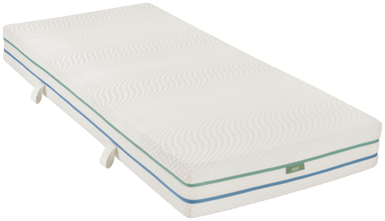Matratze 90x200 cm, fest, in schräger Perspektive von oben fotografiert