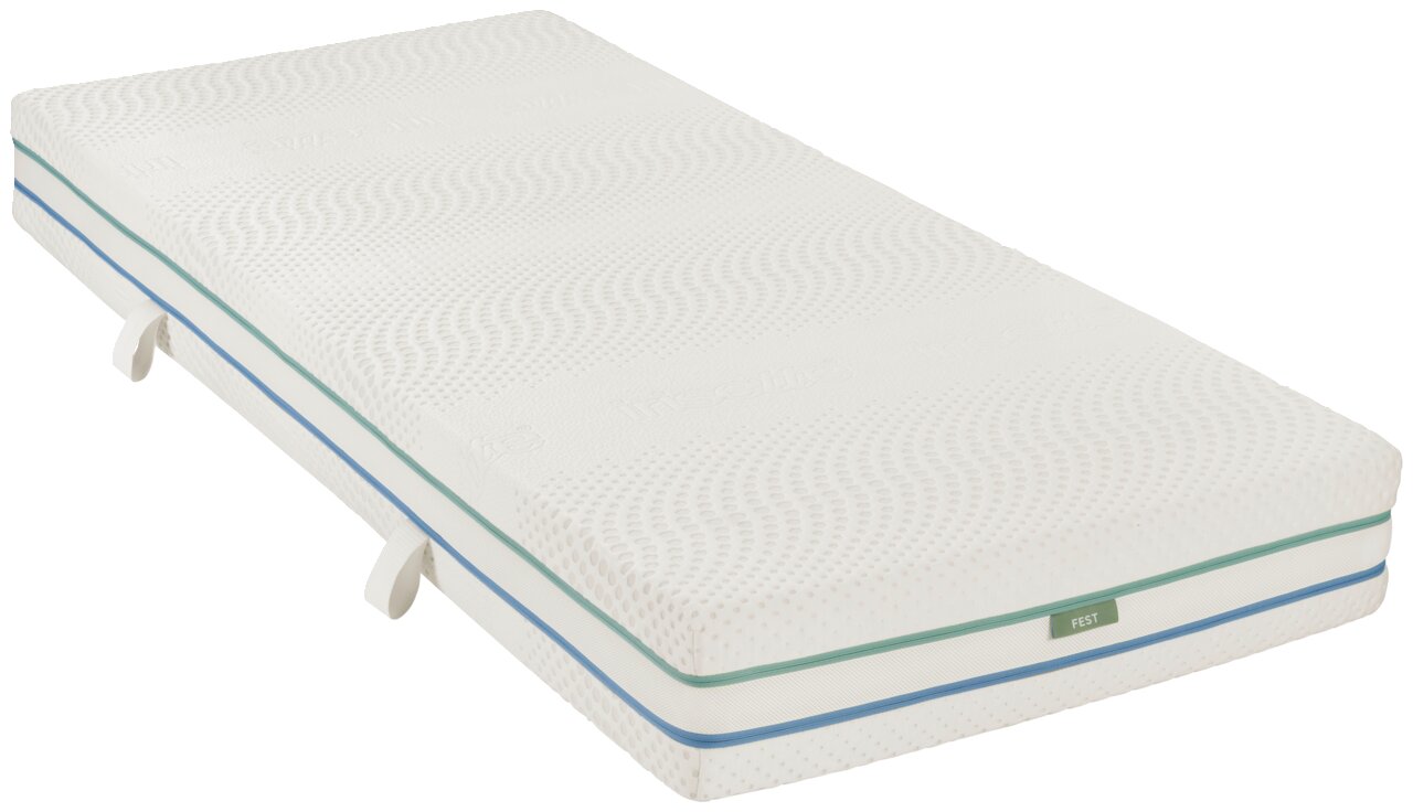 Matratze 90x200 cm, fest, in schräger Perspektive von oben fotografiert