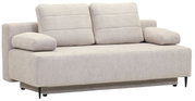 Beige functionele bank met twee rugkussens en armleuningen, zijaanzicht