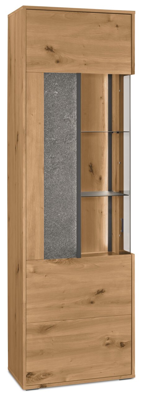 Set one by Musterring Vitrine links DELTONA Vitrine aus Holz mit Glaselementen und Steinoptik, Frontalansicht
