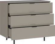 Kommode mit drei offenen Schubladen, seitliche Perspektive