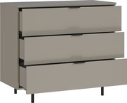 Kommode mit drei offenen Schubladen, seitliche Perspektive