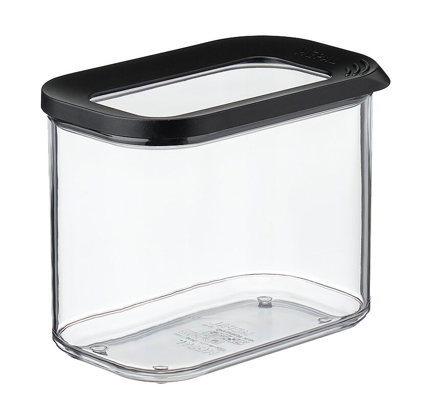 Transparente Vorratsdose Modula 1000 ml mit schwarzem Deckel, seitliche Perspektive