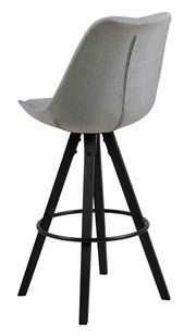 Grauer Barhocker mit schwarzem Holzgestell, Rückansicht