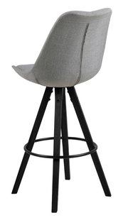 Grauer Barhocker mit schwarzem Holzgestell, Rückansicht