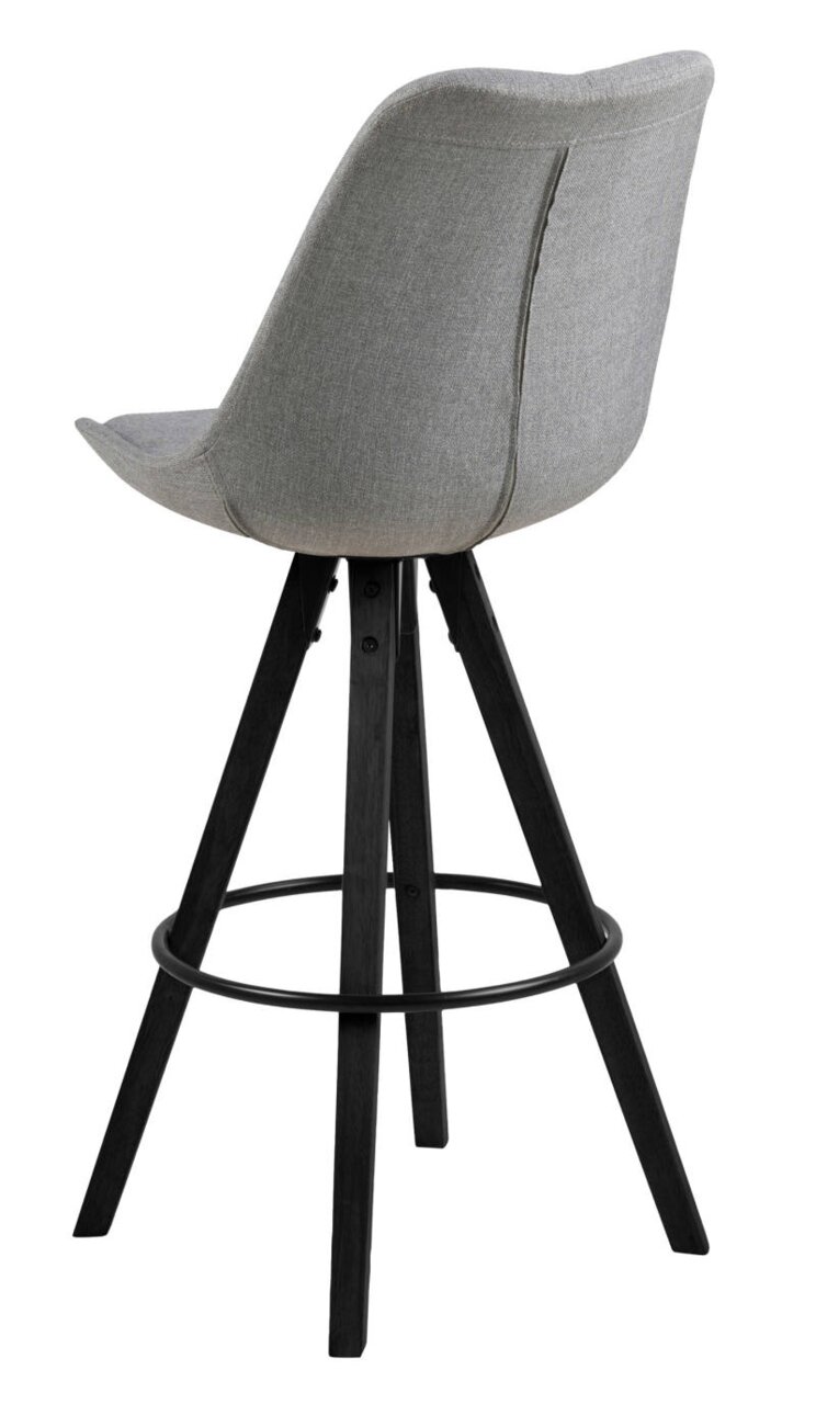 Grauer Barhocker mit schwarzem Holzgestell, Rückansicht