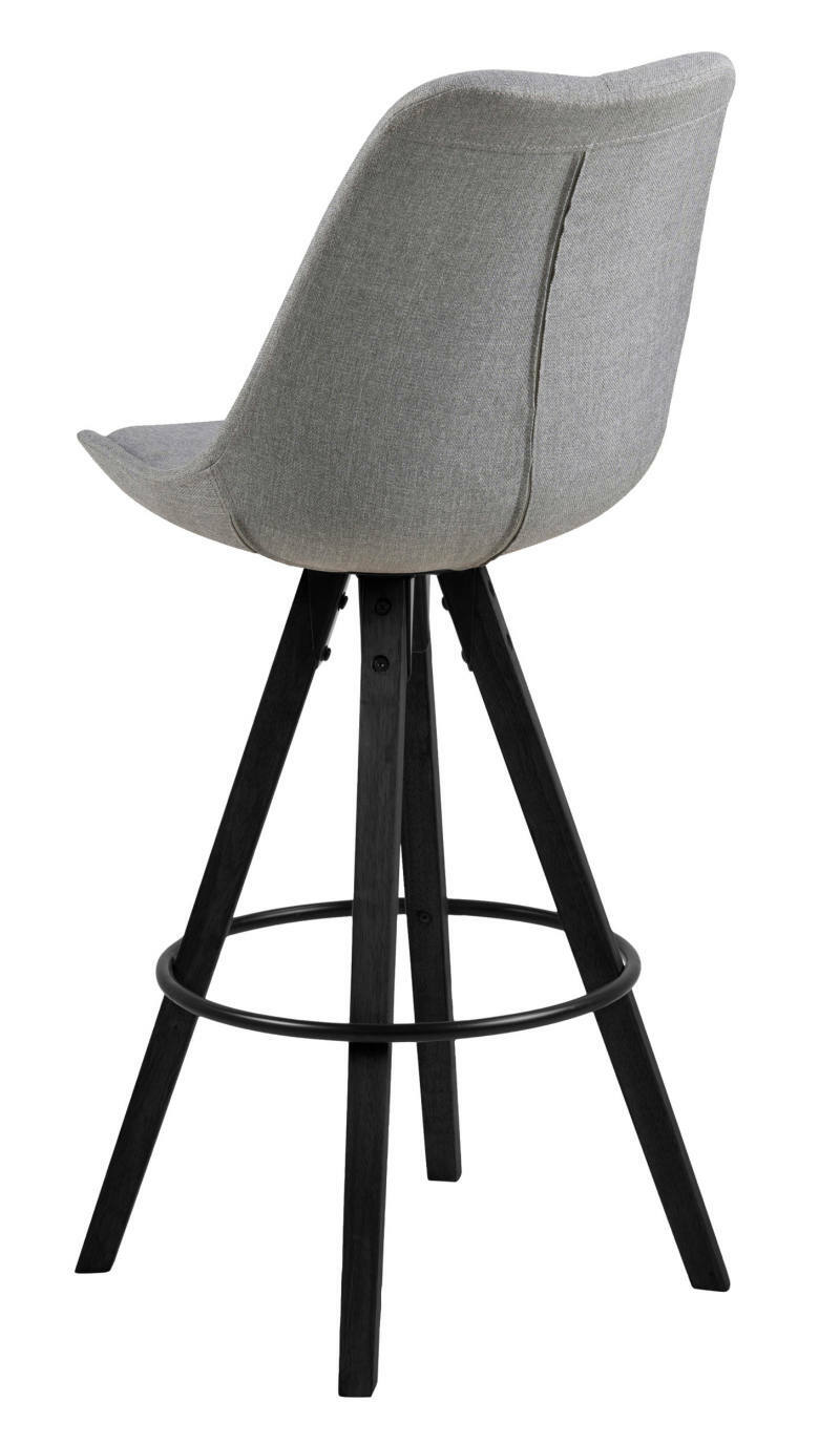 Grauer Barhocker mit schwarzem Holzgestell, Rückansicht