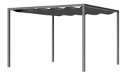 Moderne pergola met metalen vouwdak, zijaanzicht