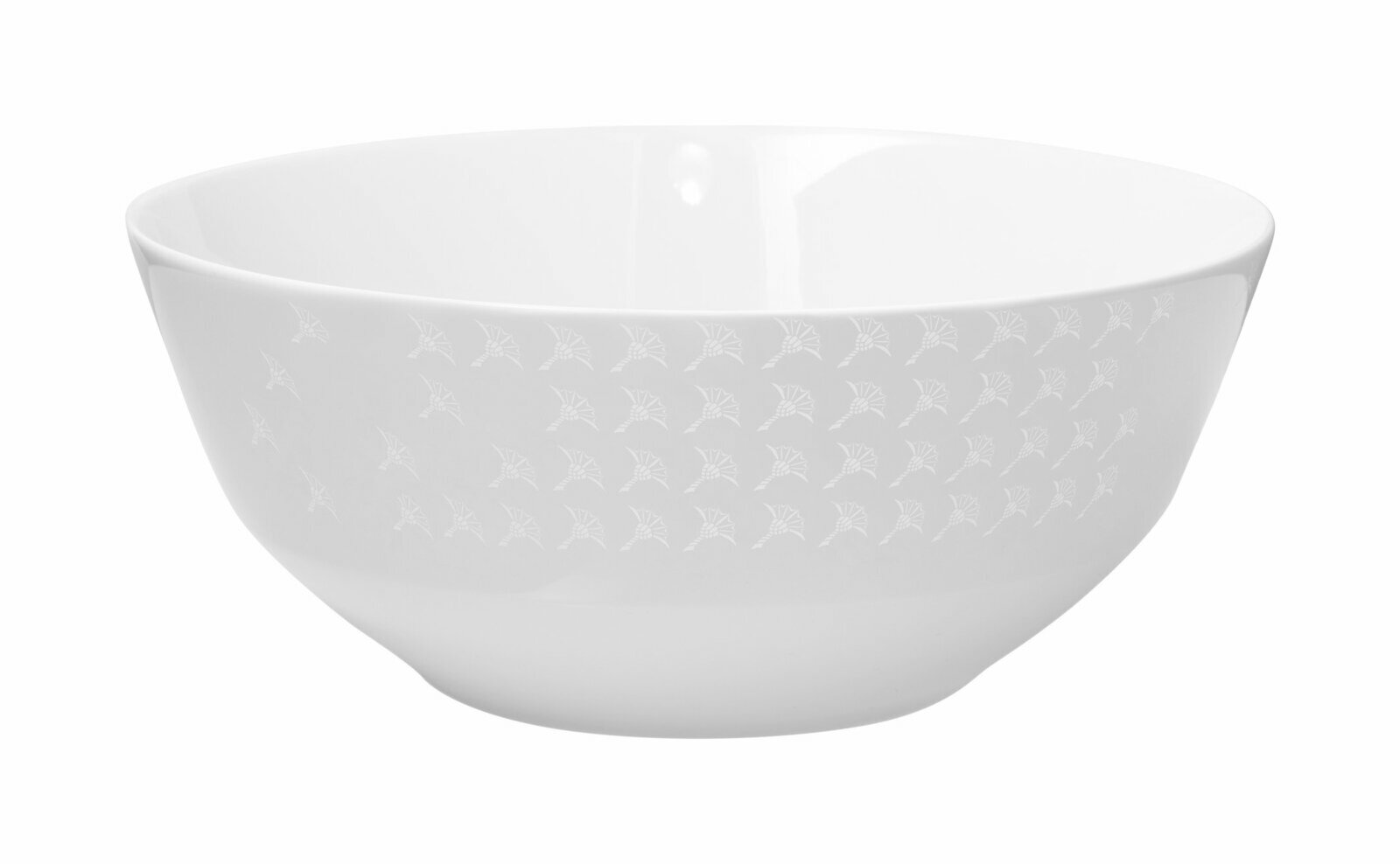Weiße Schale mit dezentem Muster, seitliche Perspektive