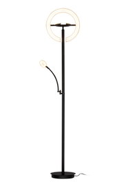 LED-plafondspot met een modern ontwerp, een zwarte voet en twee lichtgevende ringen, frontaal afgebeeld.