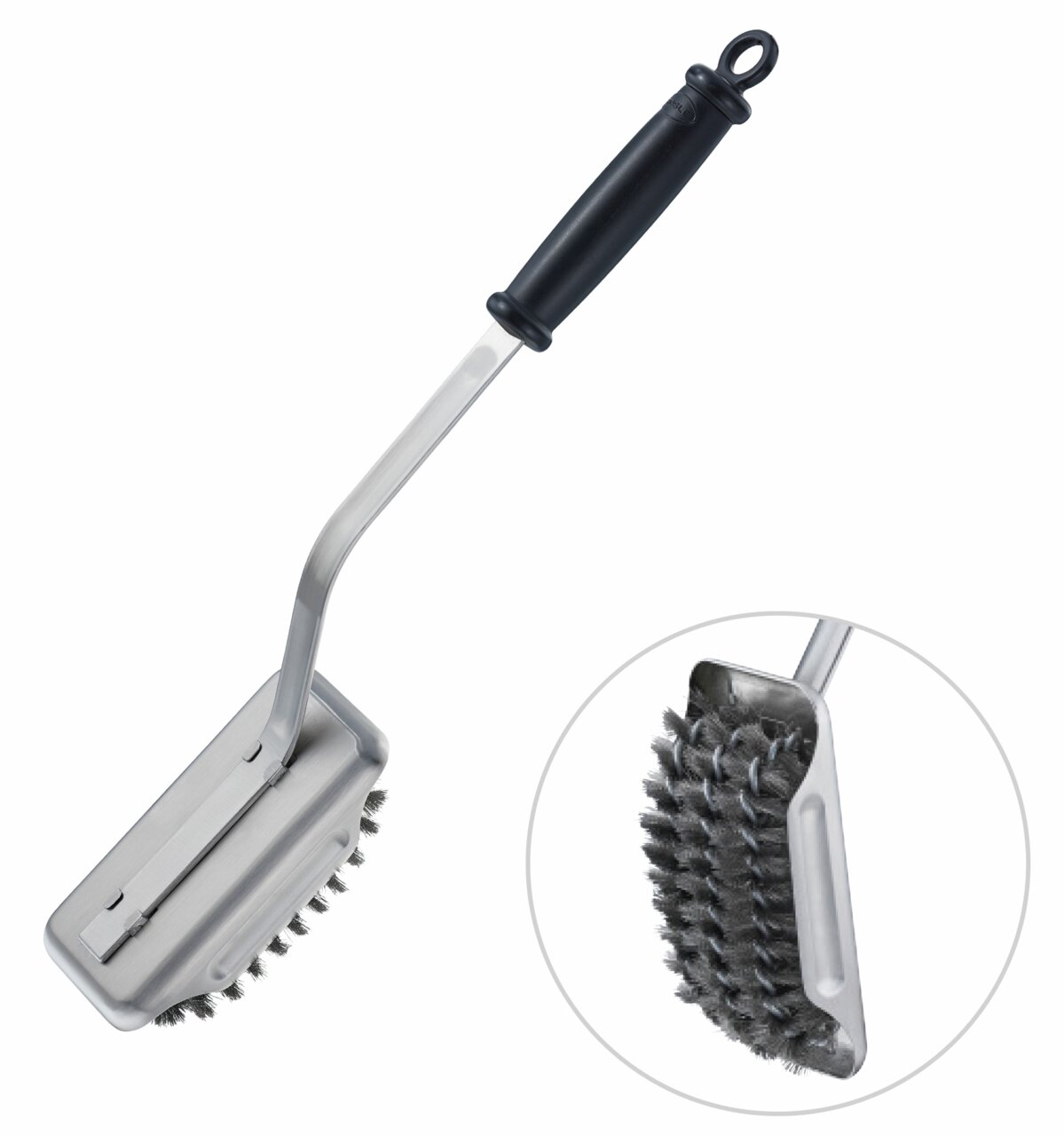 BBQ Reinigungsbürste SlideX mit langem Griff und robusten Borsten, seitliche Perspektive