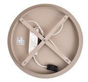 Rückansicht einer runden LED-Deckenleuchte mit sichtbarer Verkabelung und Montagehalterung.