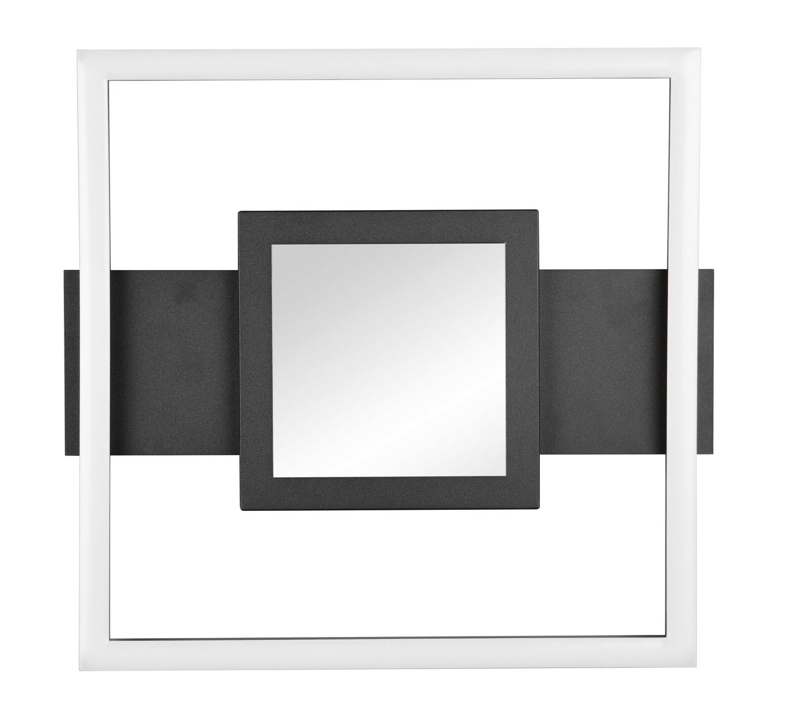 Moderne Deckenleuchte mit geometrischem Design, quadratische Form, weiße und schwarze Elemente, Frontalansicht