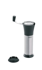 Muskatmühle MOSCATA LASER CUT aus Edelstahl mit Kurbel, abnehmbarem Deckel, seitliche Ansicht