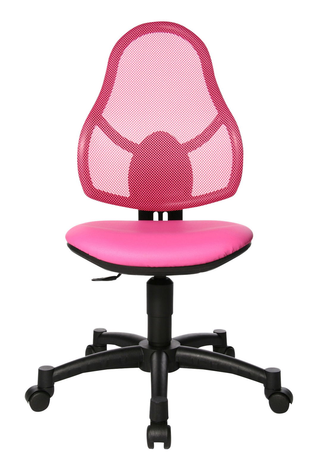 Pinkfarbener Drehstuhl mit Netzrückenlehne, Vorderansicht