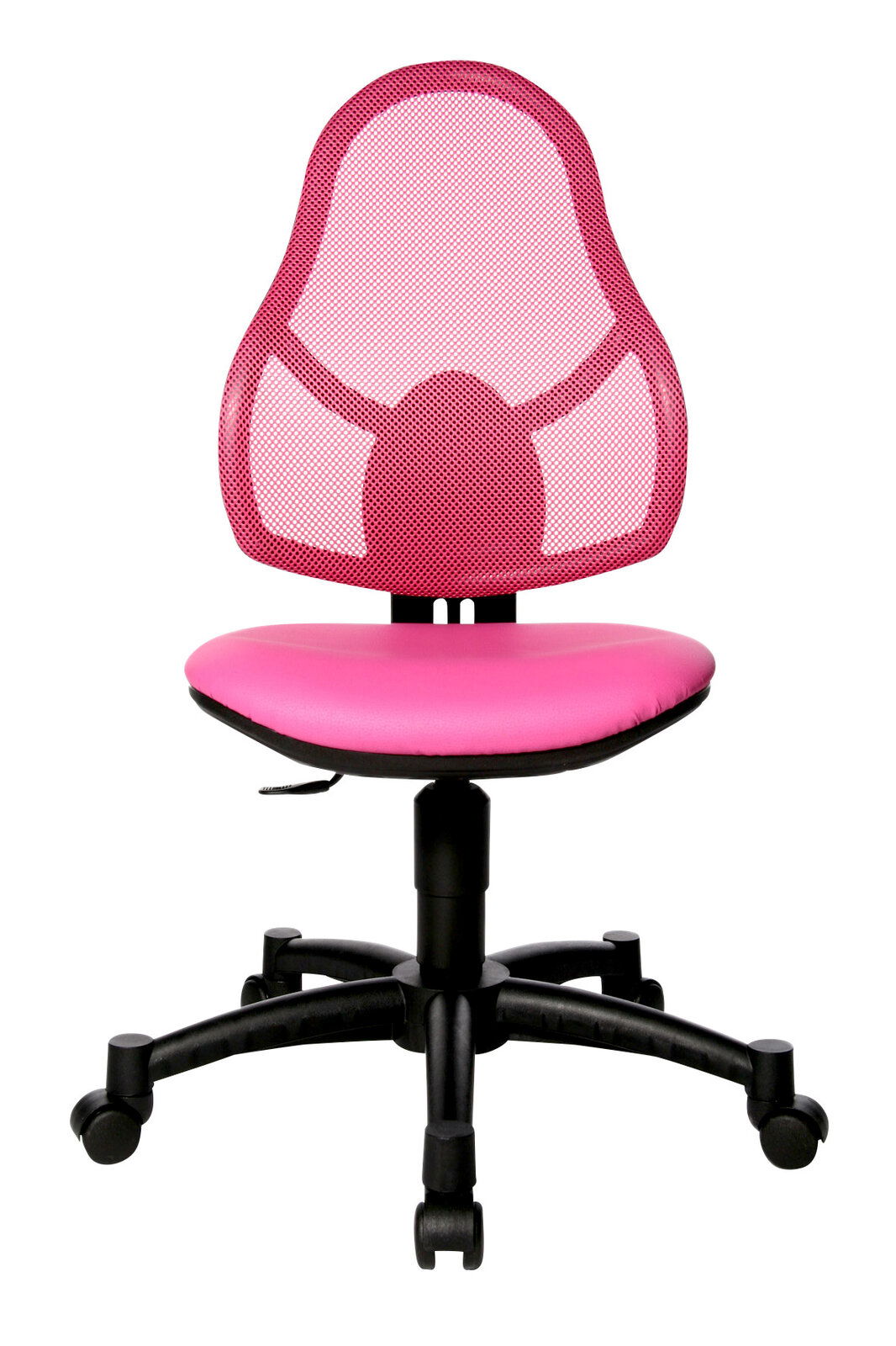 Pinkfarbener Drehstuhl mit Netzrückenlehne, Vorderansicht