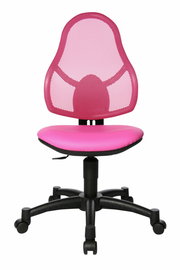 Pinkfarbener Drehstuhl mit Netzrückenlehne, Vorderansicht