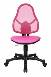 Pinkfarbener Drehstuhl mit Netzrückenlehne, Vorderansicht