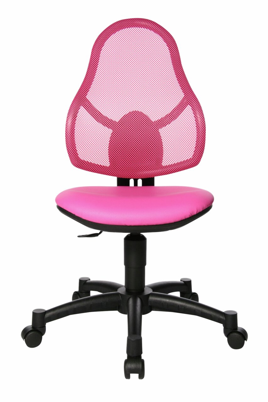 Pinkfarbener Drehstuhl mit Netzrückenlehne, Vorderansicht