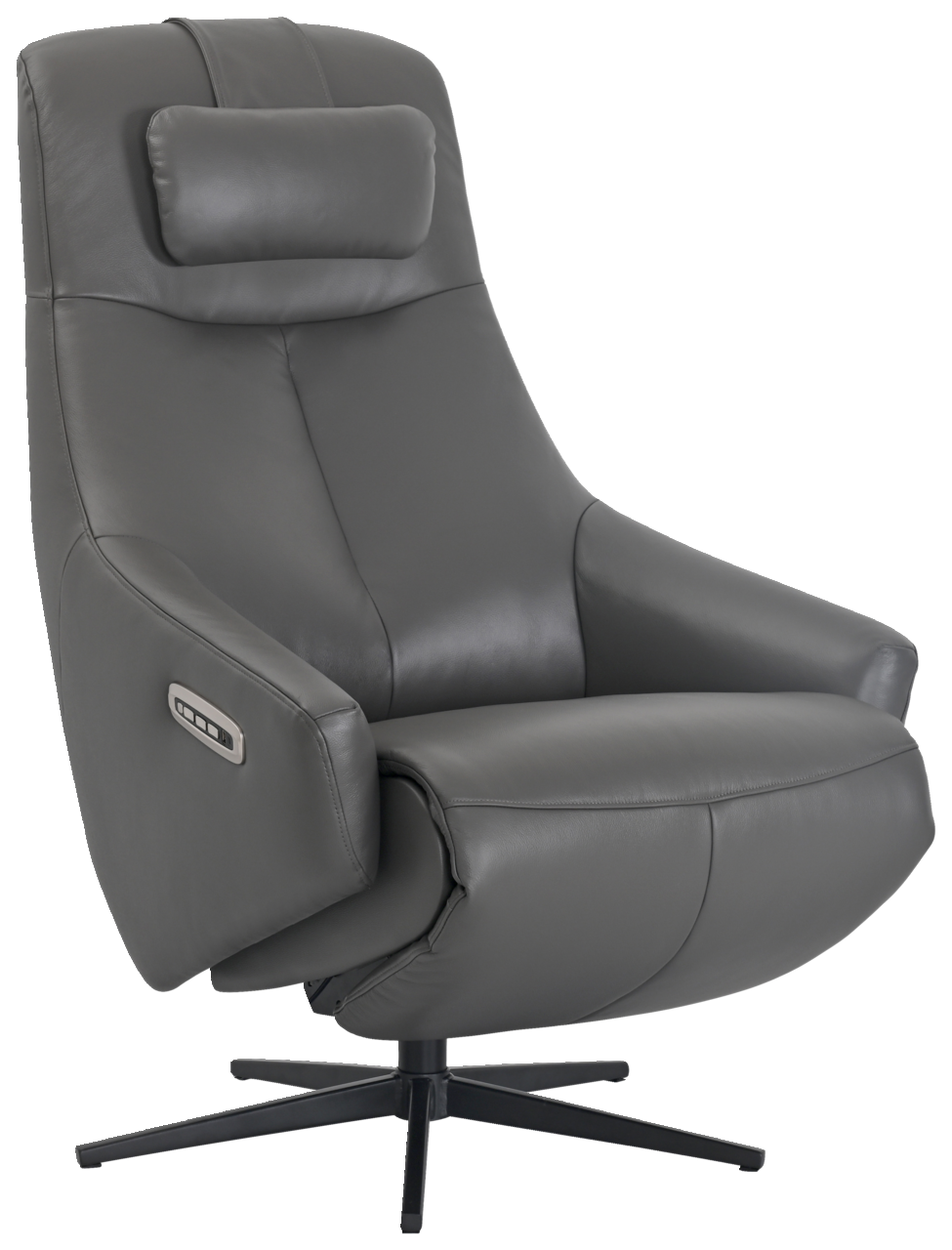 XORA Relaxsessel OSLO Grauer Relaxsessel aus Leder mit Kopfstütze und Armlehnen, seitliche Ansicht