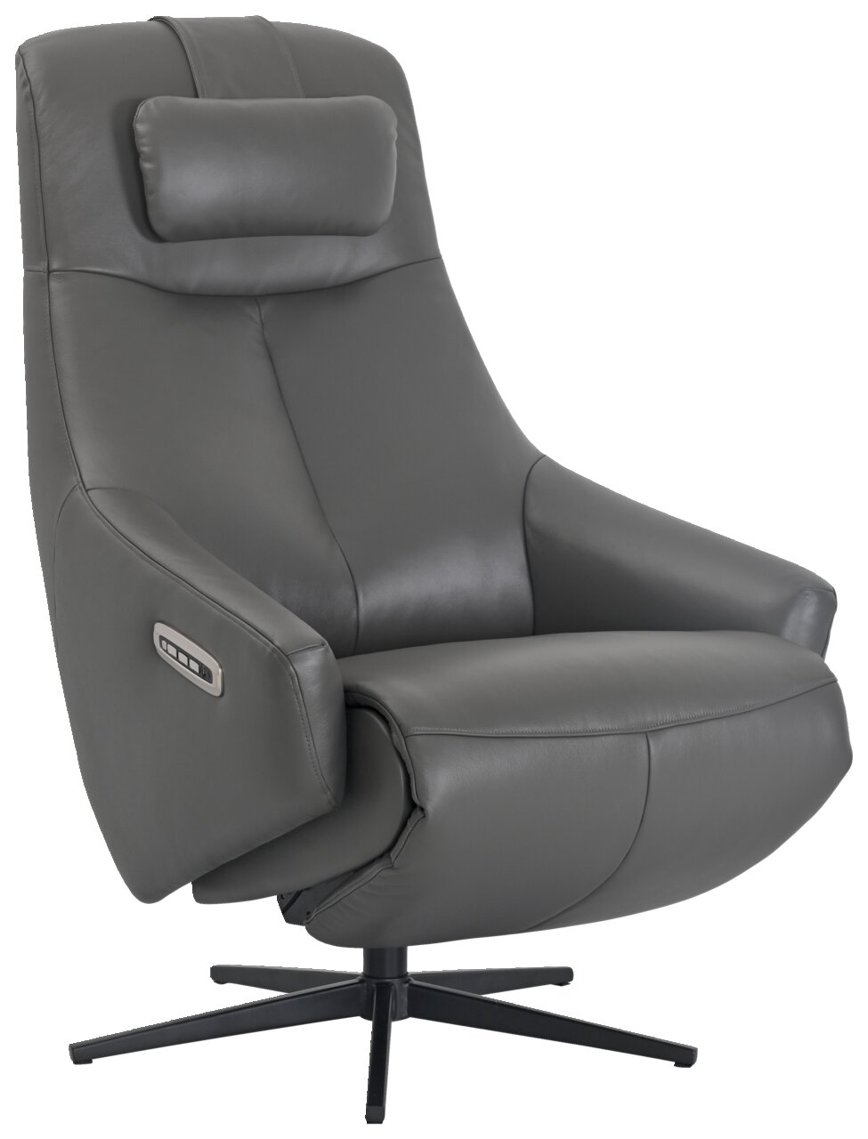 XORA Relaxsessel OSLO Grauer Relaxsessel aus Leder mit Kopfstütze und Armlehnen, seitliche Ansicht