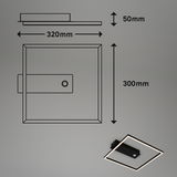 LED Deckenleuchte mit Sensor, quadratisch, Maße 320x300x50mm, seitliche und untere Perspektive