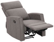 Grauer Sessel mit Liegefunktion, seitliche Perspektive