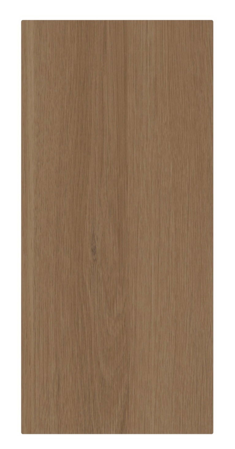Frontansicht einer Holzplatte mit natürlicher Maserung, verwendet für Oberschrank links.