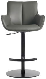 Moderner Barhocker Novel YUKI in grauem Leder mit schwarzem Metallgestell, Frontalansicht