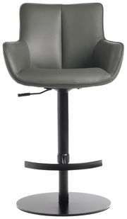 Moderner Barhocker Novel YUKI in grauem Leder mit schwarzem Metallgestell, Frontalansicht