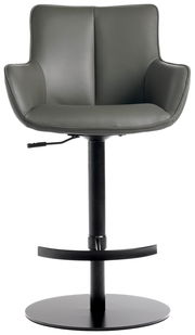 Moderner Barhocker Novel YUKI in grauem Leder mit schwarzem Metallgestell, Frontalansicht