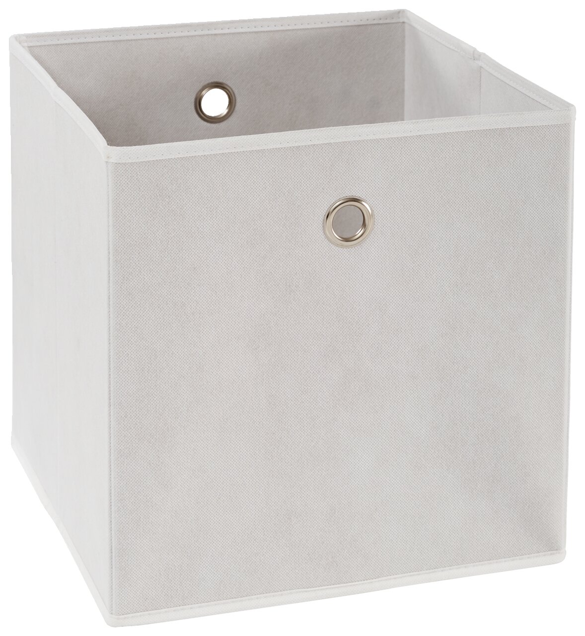 Weiße Stoffbox mit Metallösen, perspektivisch von vorne rechts fotografiert