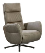 Grijze relaxfauteuil met hoge rugleuning en armleuningen, zijaanzicht