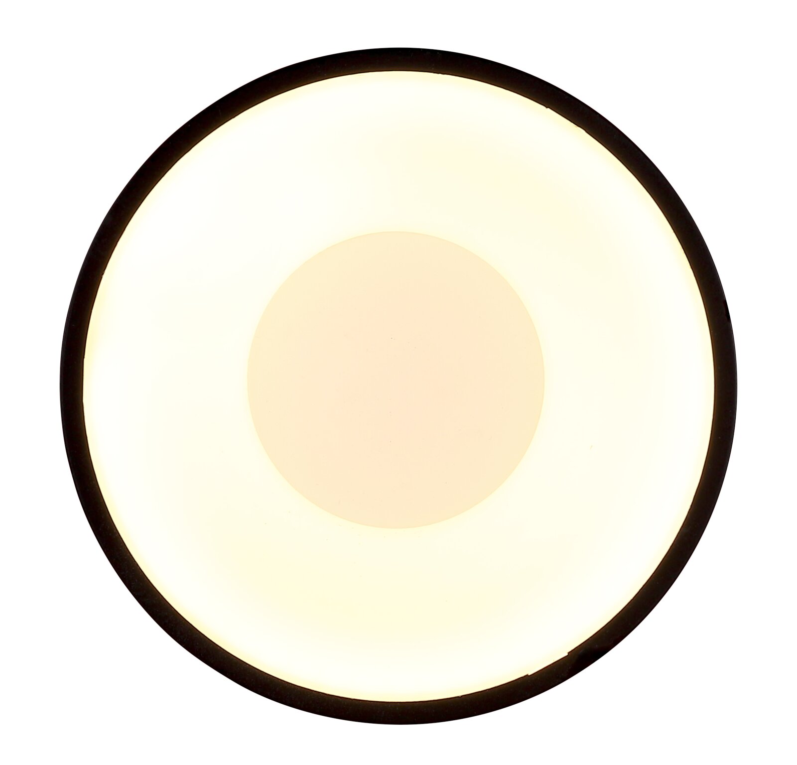 Ronde plafondlamp met warm licht, gezien van onderaf