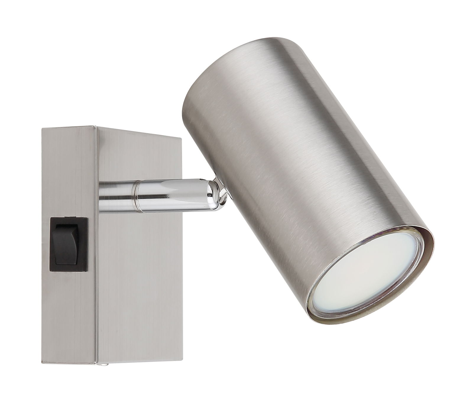 Moderner Strahler aus gebürstetem Metall, seitliche Perspektive