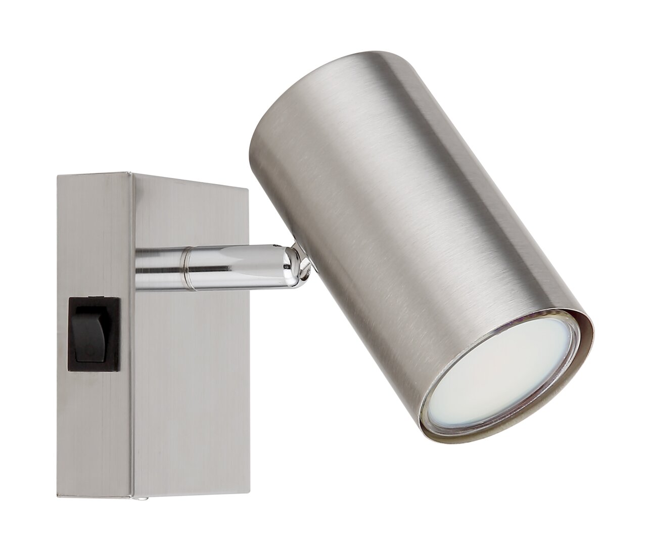 Moderner Strahler aus gebürstetem Metall, seitliche Perspektive