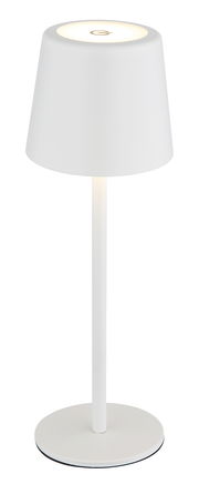 Weiße Tischleuchte mit modernem Design, seitliche Perspektive