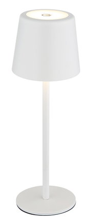 Weiße Tischleuchte mit modernem Design, seitliche Perspektive